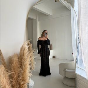 Elegant Black Long Sleeve Lace Dress